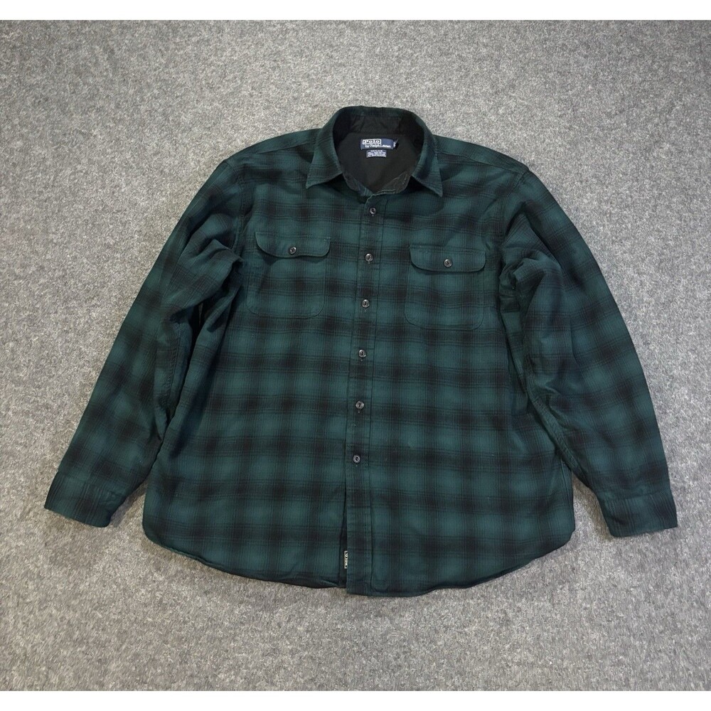 Polo Ralph Lauren Matlock Shirt Men’s XL Green Plaid Flannel Quilt Lined L/S
